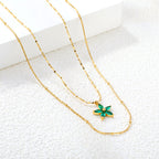 Layered Green Crystal Flower Necklace