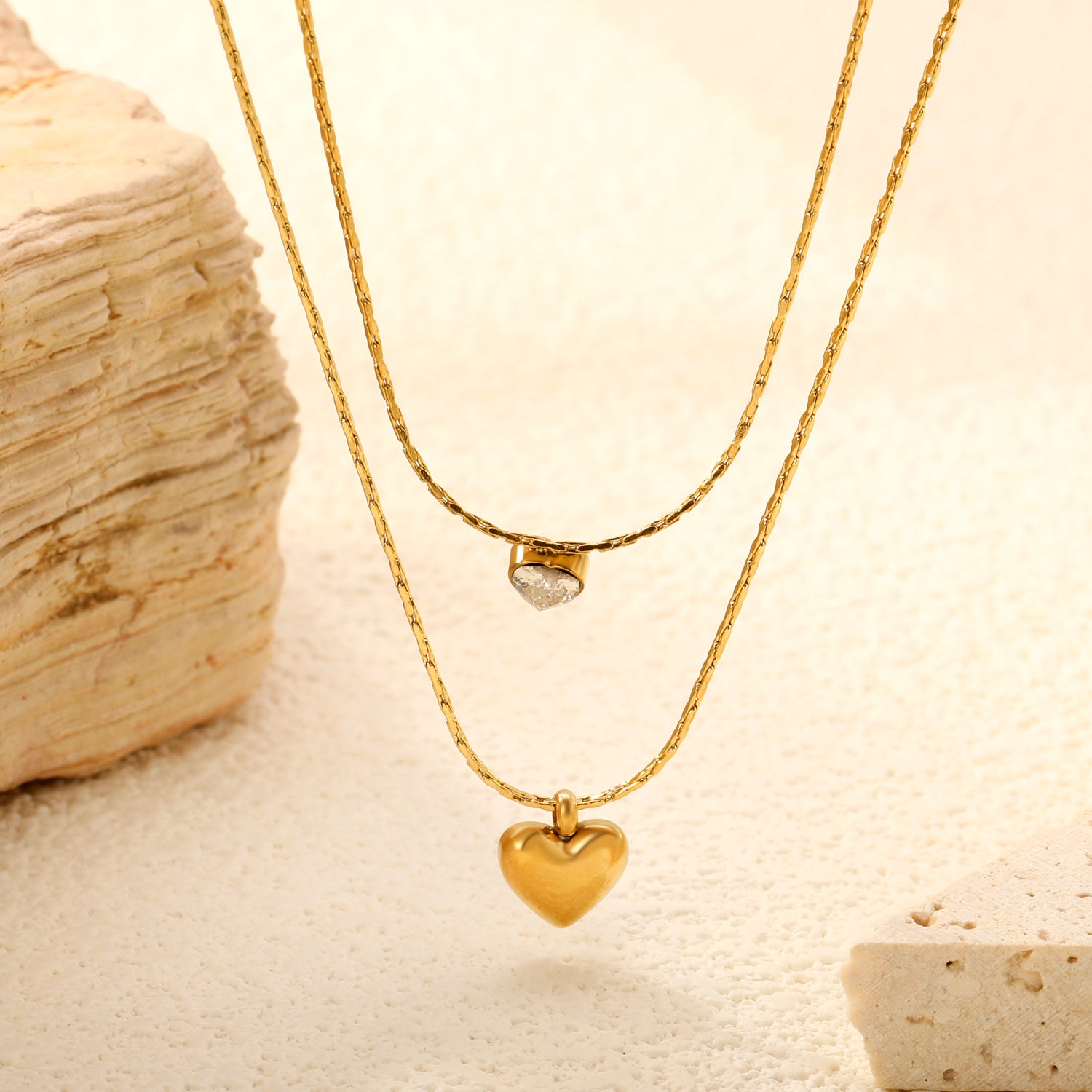 Layered Double Heart Pendant Necklace