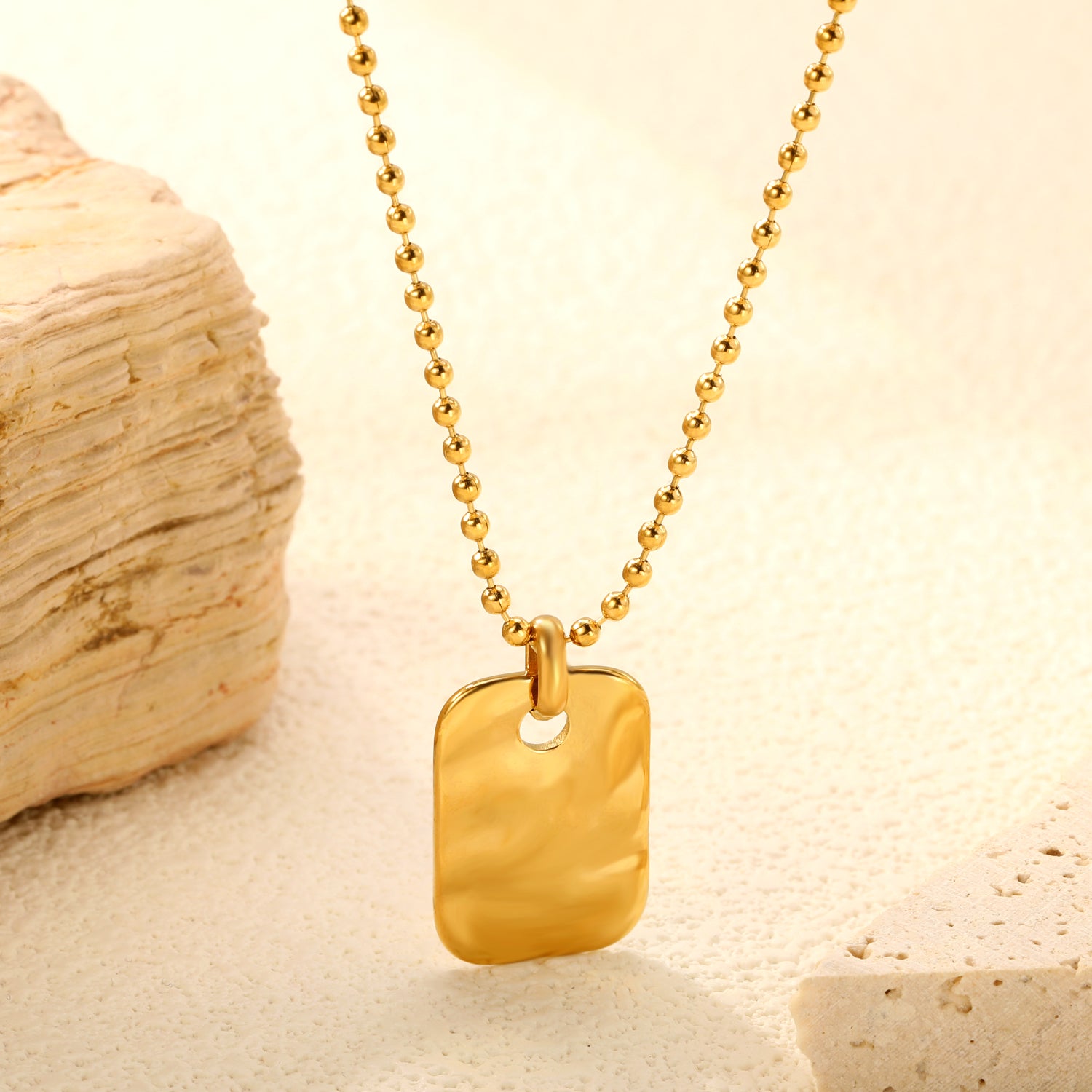 Hammered Gold Tag Pendant Necklace