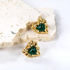 Molten Gold & Green Heart Stud Earrings