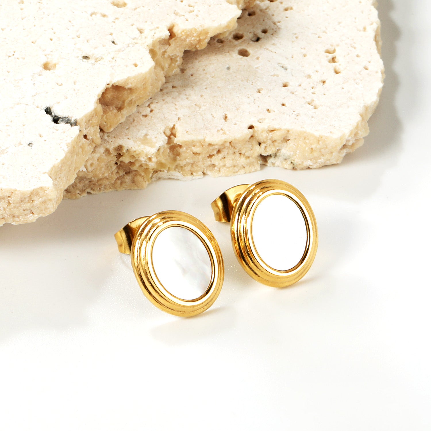 Oval Mother of Pearl Gold Stud Earrings
