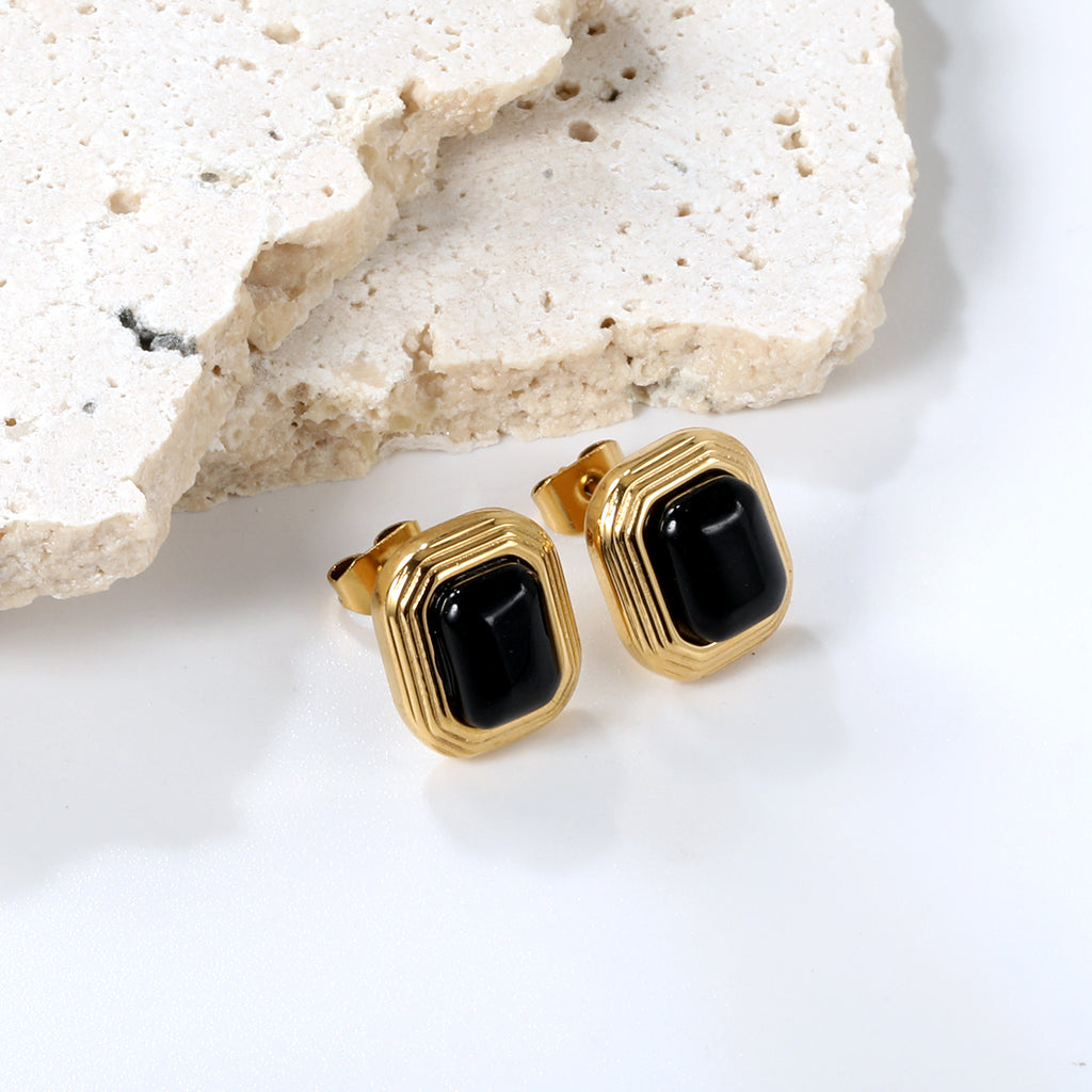 18K Gold Plated Vintage Black & Gold Stud Earrings | Waterproof | ELAZO