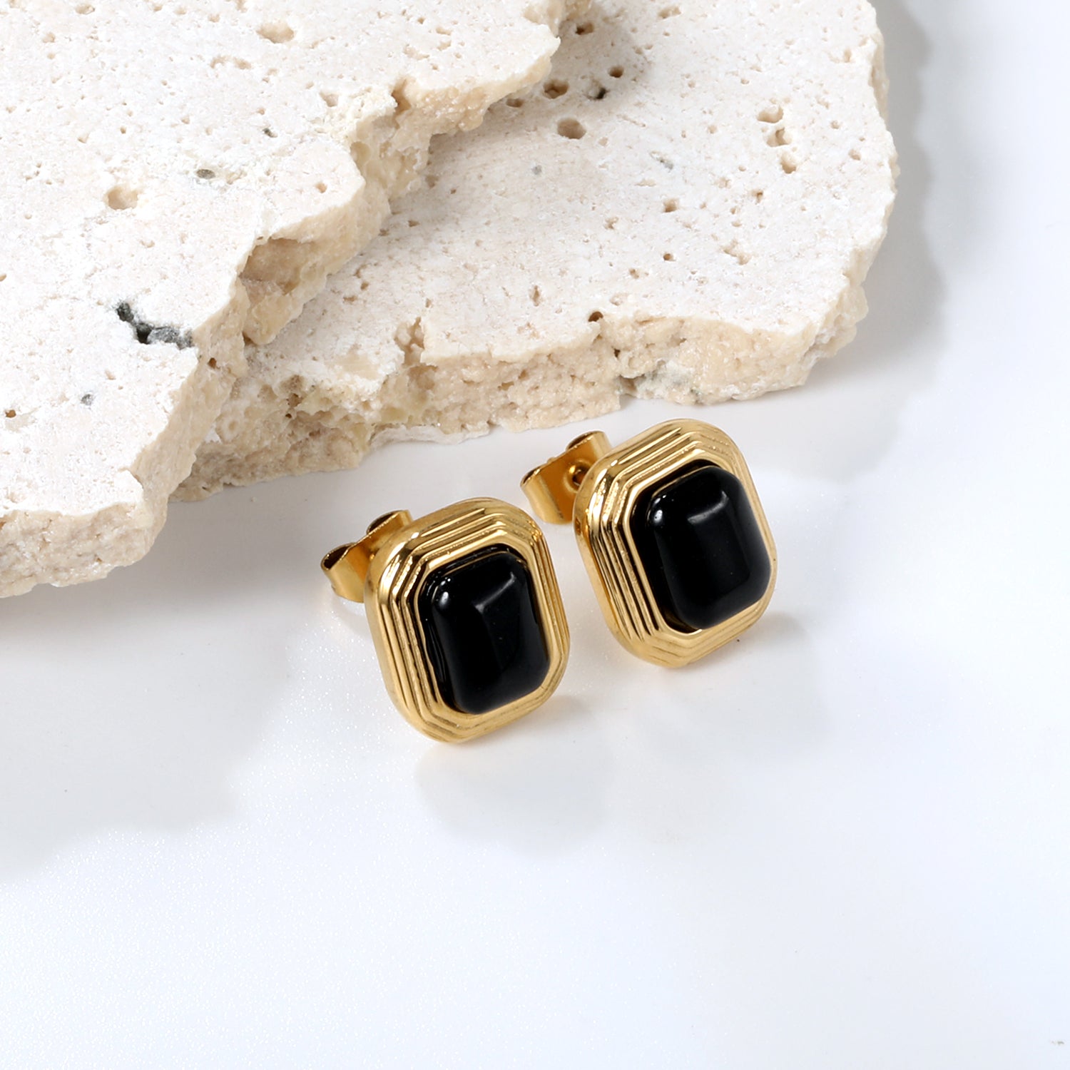18K Gold Plated Vintage Black & Gold Stud Earrings | Waterproof | ELAZO