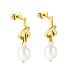 Gold Love Knot & Pearl Drop Earrings