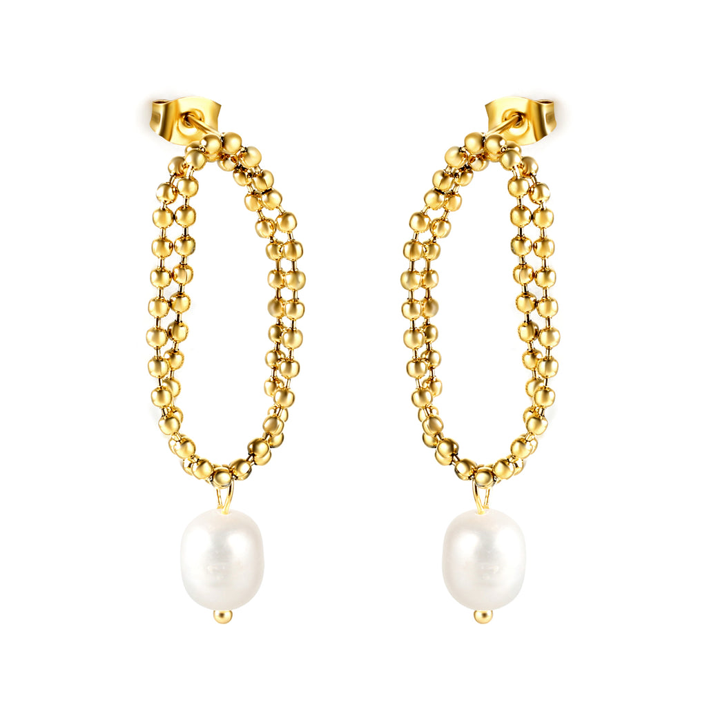 Ball Chain Hoop & Pearl Drop Earrings