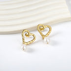 Hammered Heart & Pearl Drop Earrings