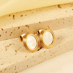 Oval Mother of Pearl Gold Stud Earrings