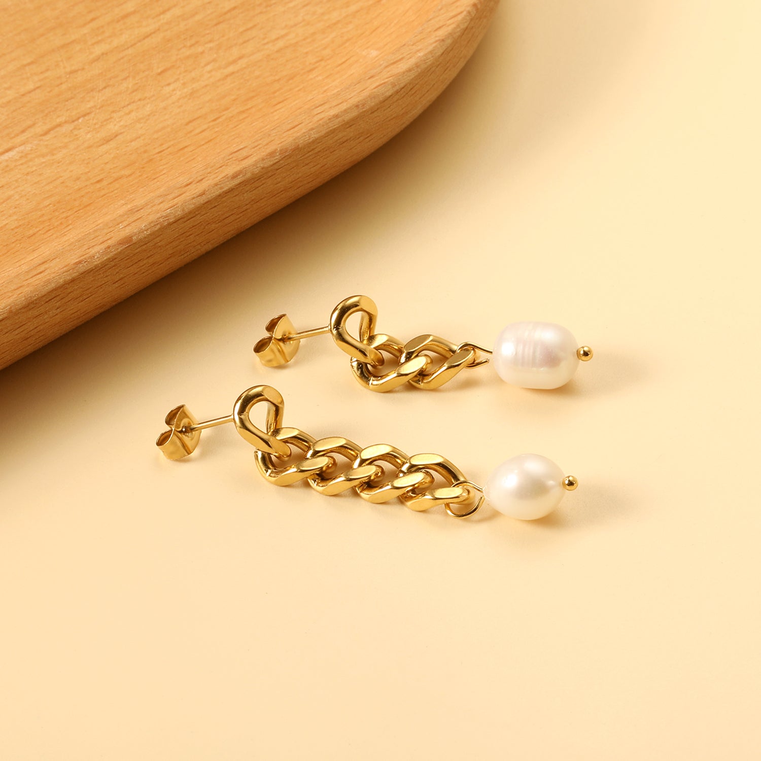 Gold Chain & Pearl Drop Earrings