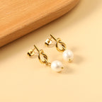 Gold Love Knot & Pearl Drop Earrings