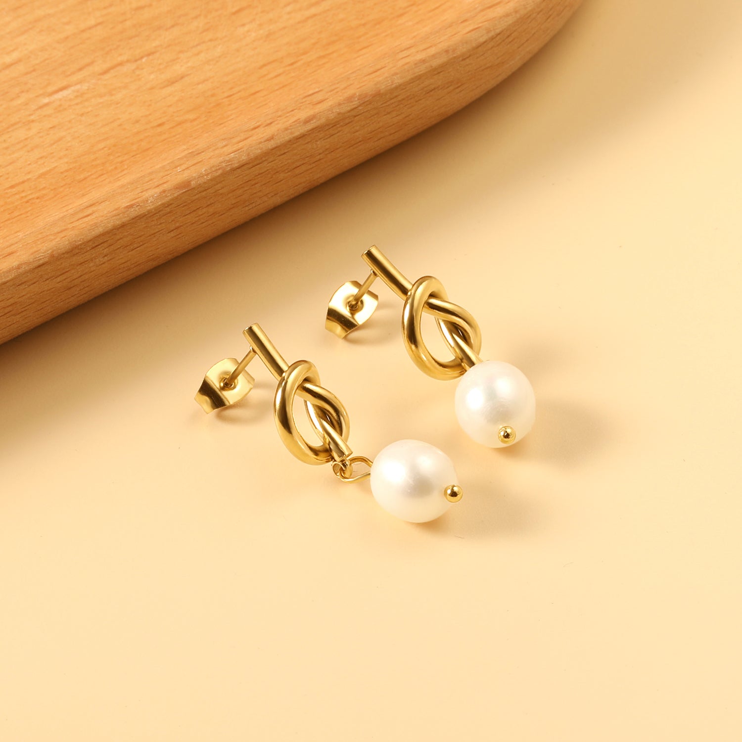 Gold Love Knot & Pearl Drop Earrings