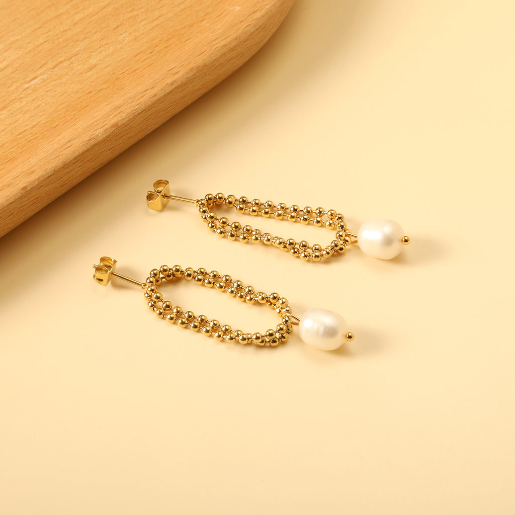 Ball Chain Hoop & Pearl Drop Earrings