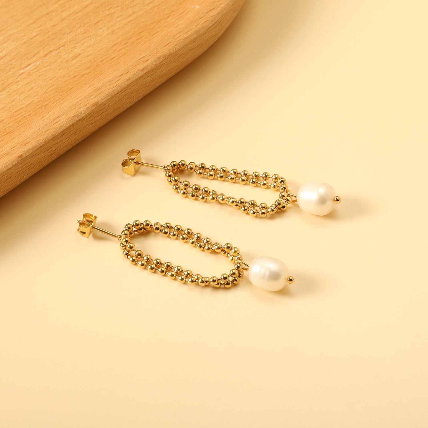Ball Chain Hoop & Pearl Drop Earrings