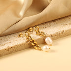 Gold Chain & Pearl Drop Earrings