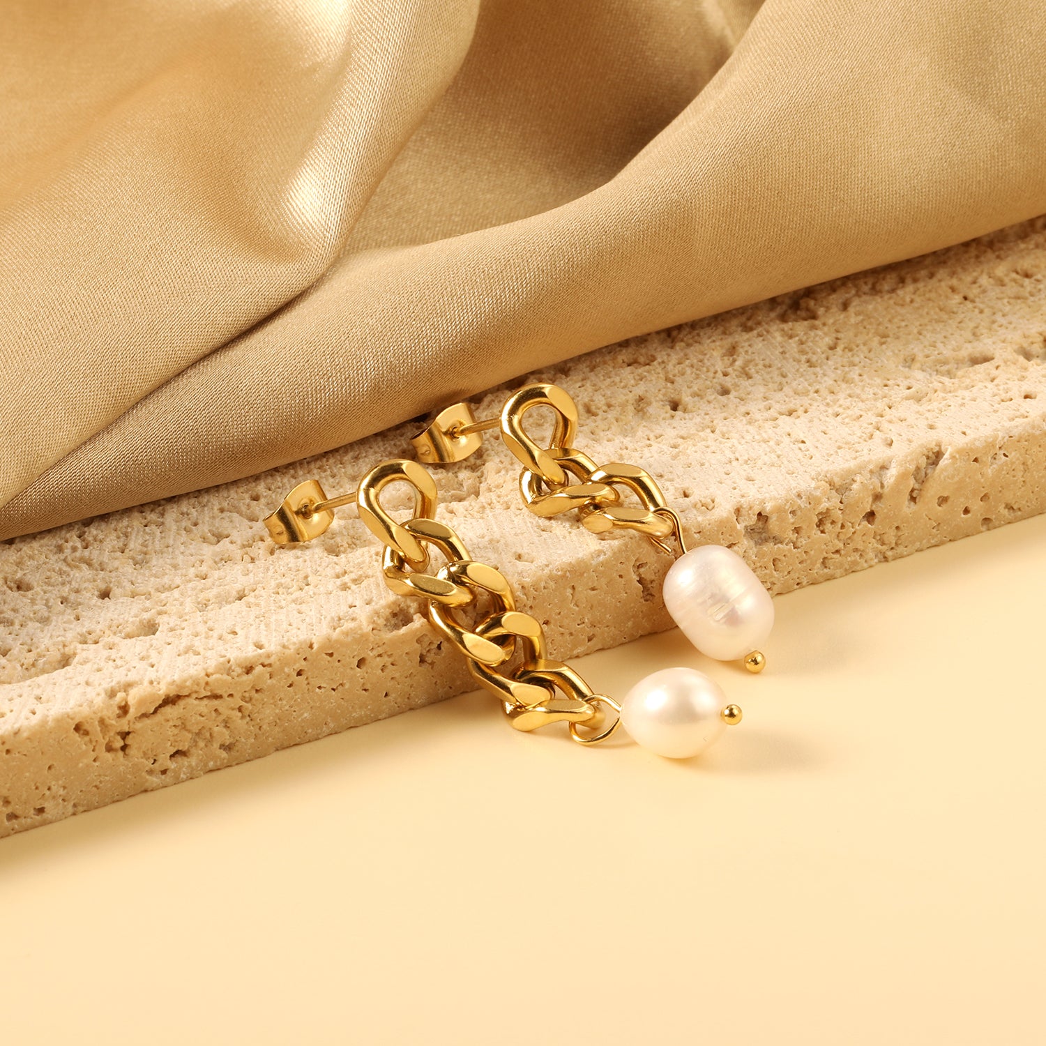 Gold Chain & Pearl Drop Earrings