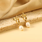 Gold Love Knot & Pearl Drop Earrings