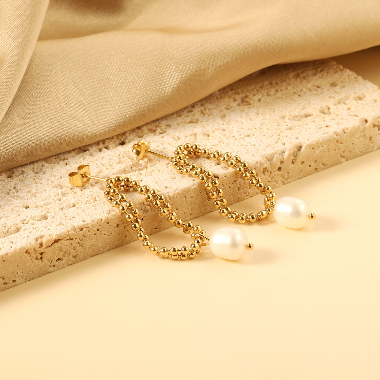 Ball Chain Hoop & Pearl Drop Earrings