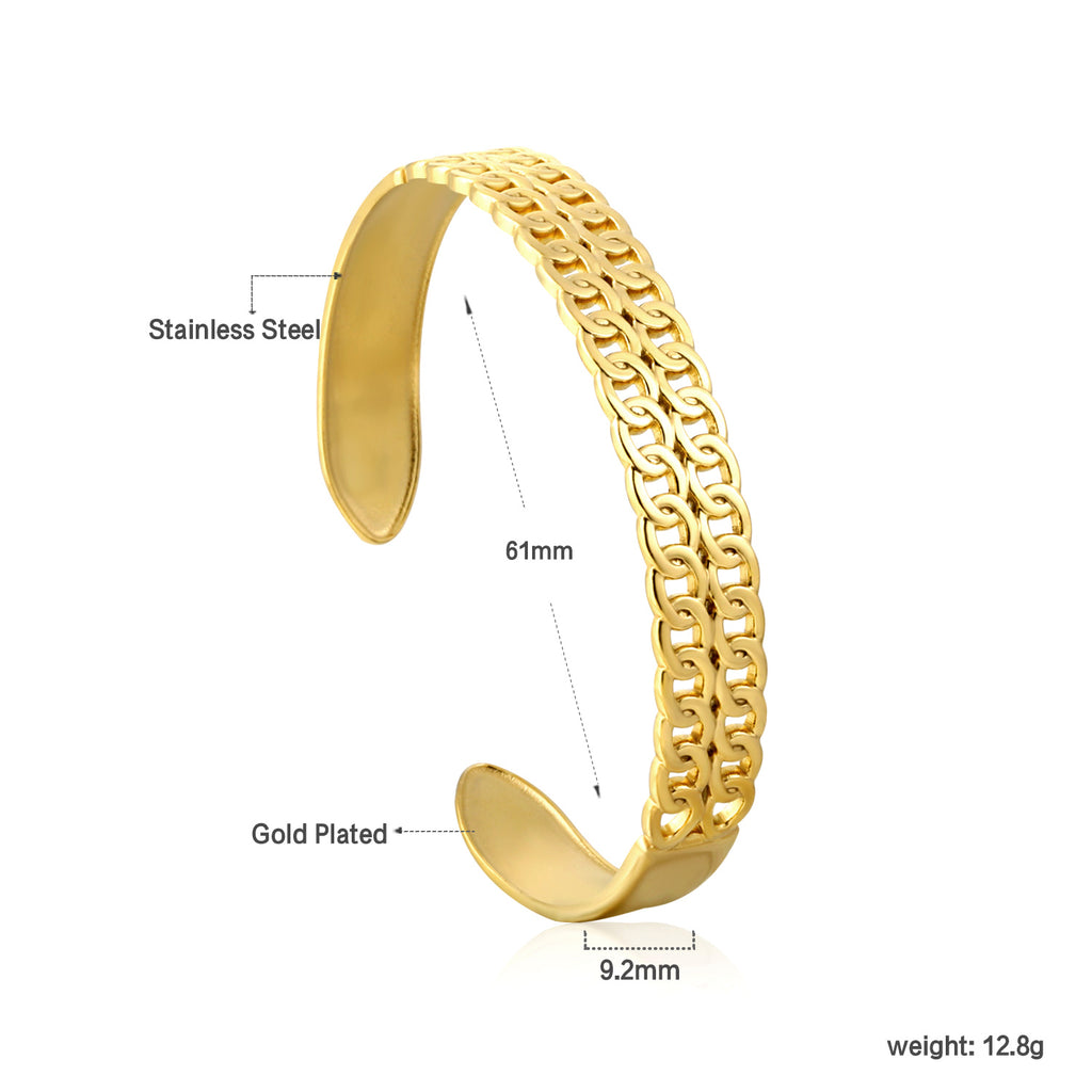 Double Chain Link Cuff Bangle - 18k Gold Plated Stainless Steel