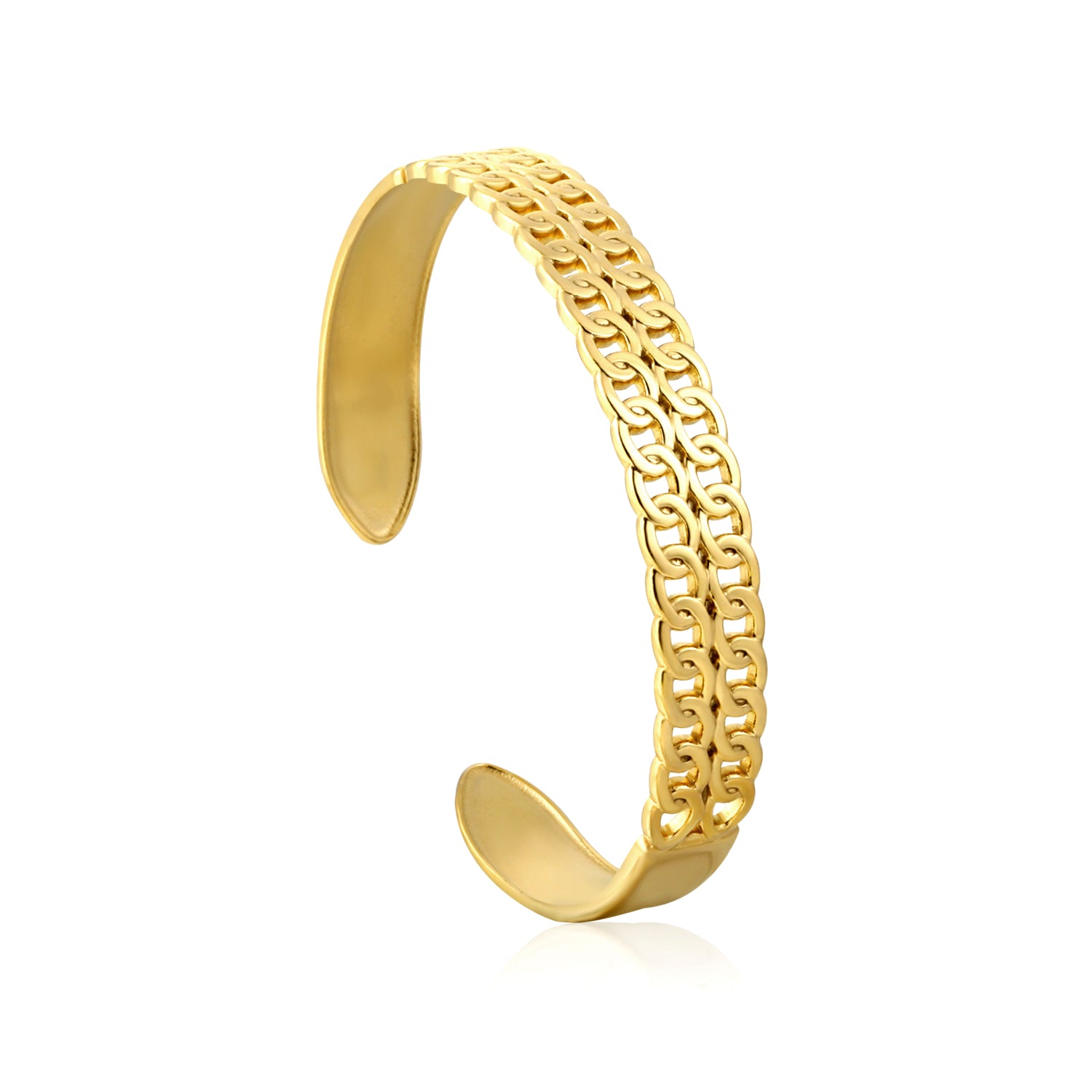 Double Chain Link Cuff Bangle - 18k Gold Plated Stainless Steel
