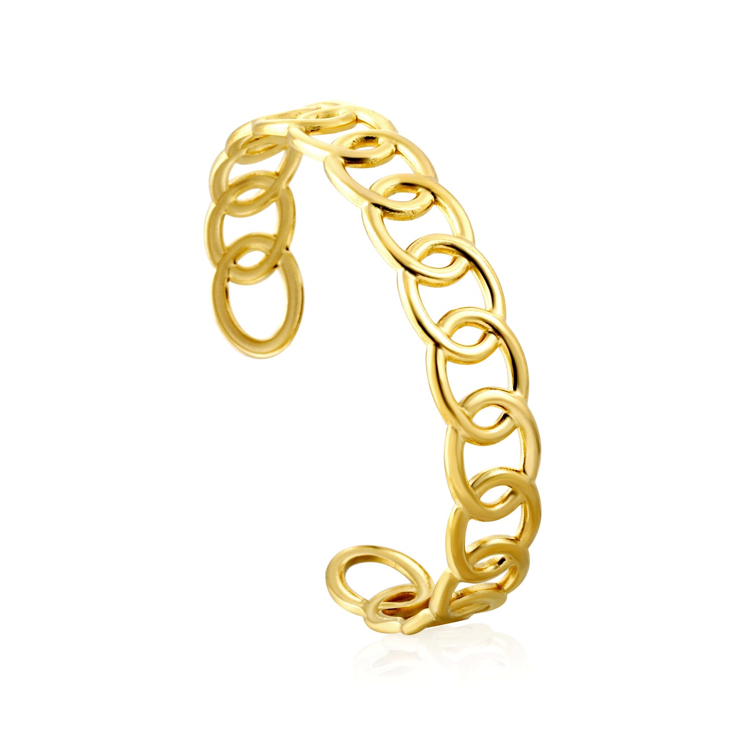 Interlinked Circle Cuff Bangle - 18k Gold Plated Stainless Steel