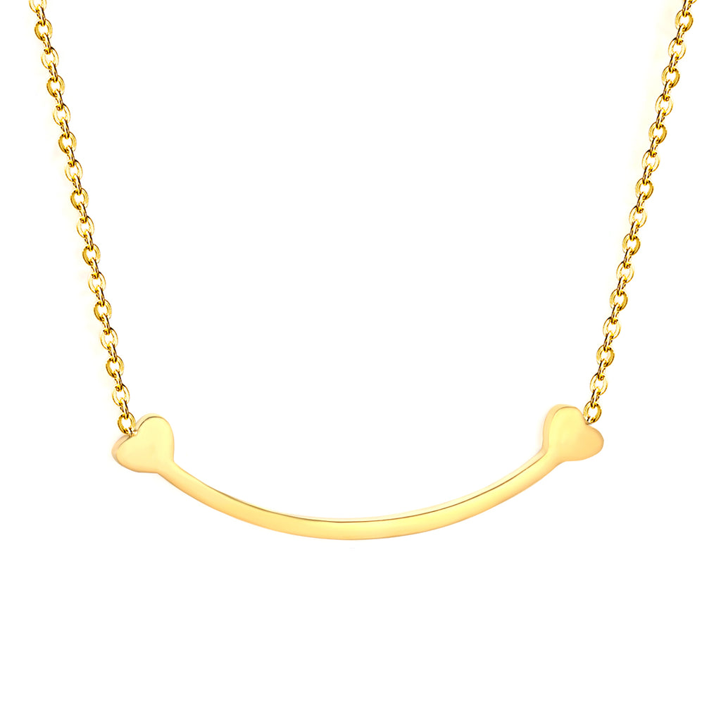 Dainty Gold Smile Bar Necklace with Heart Details