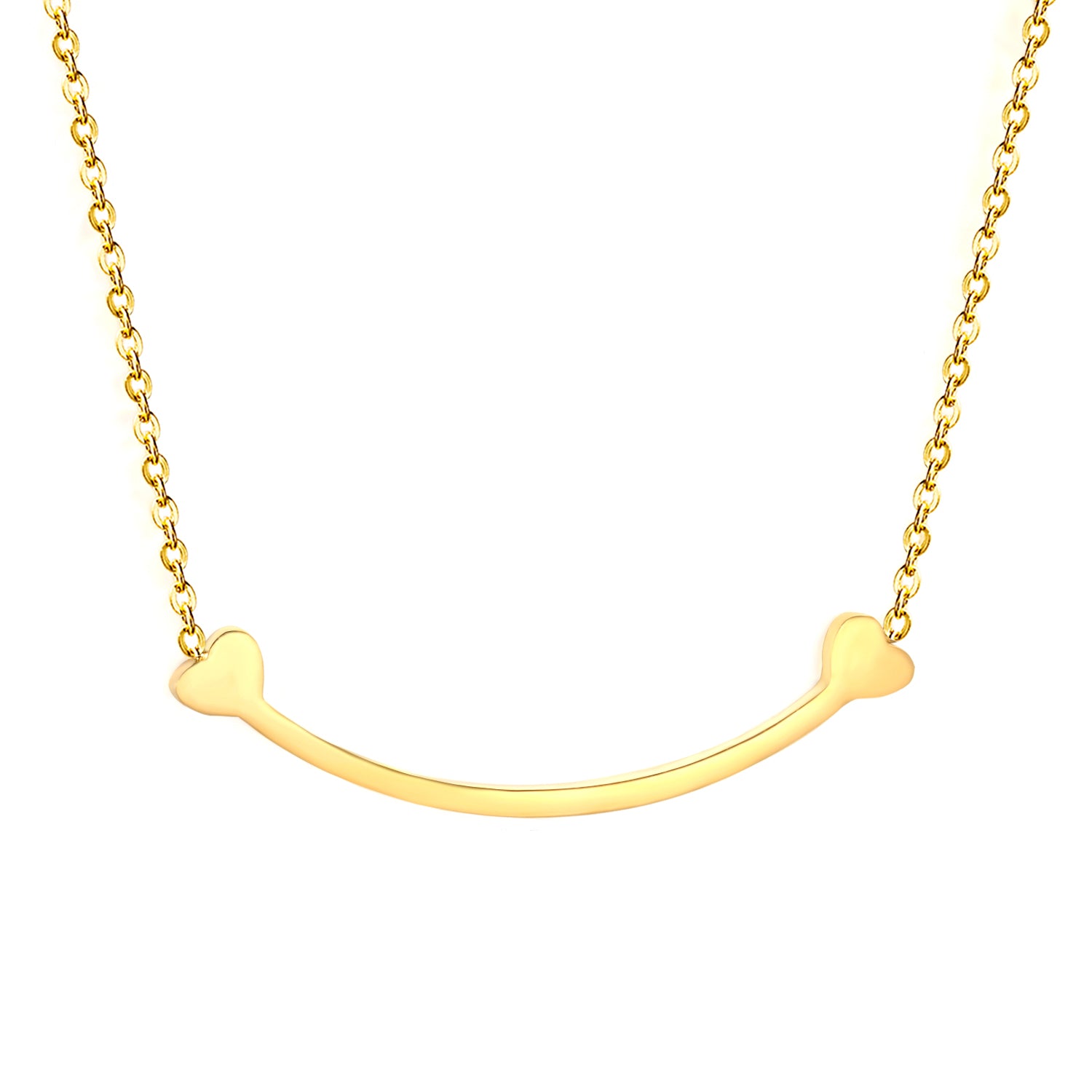 Dainty Gold Smile Bar Necklace with Heart Details