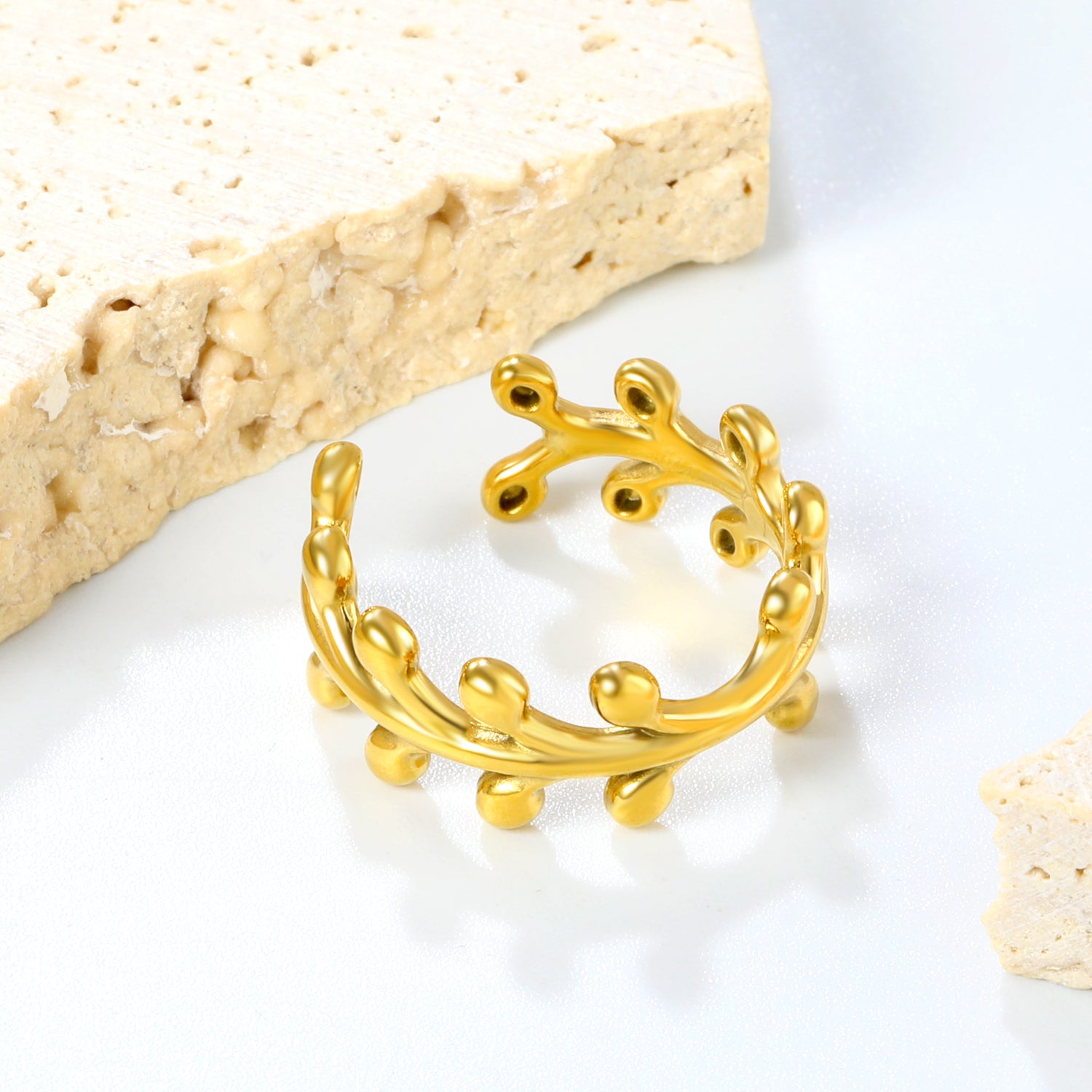 Organic Coral Branch Gold Adjustable Ring