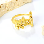 Dainty Leaf Branch Bypass Adjustable Ring
