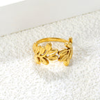 Dainty Leaf Branch Bypass Adjustable Ring