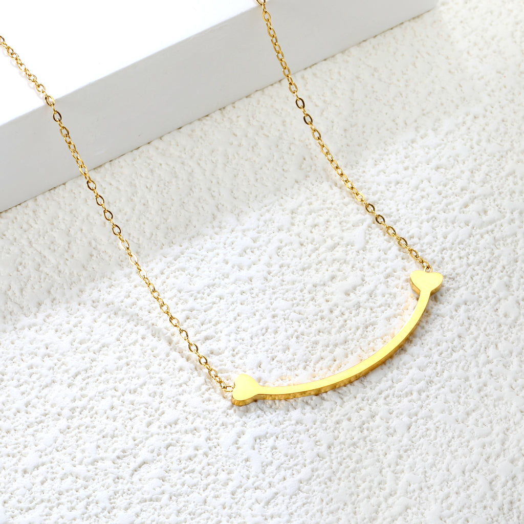 Dainty Gold Smile Bar Necklace with Heart Details