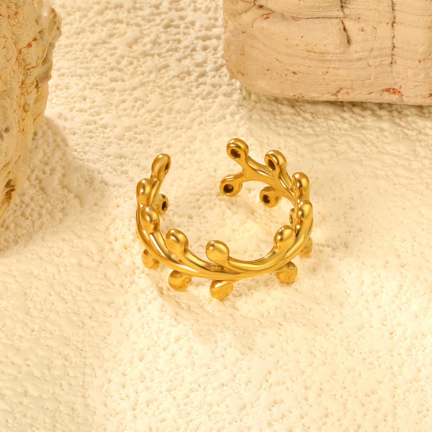 Organic Coral Branch Gold Adjustable Ring