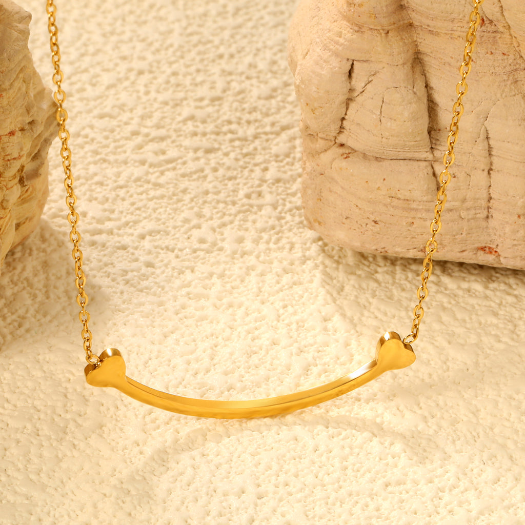 Dainty Gold Smile Bar Necklace with Heart Details