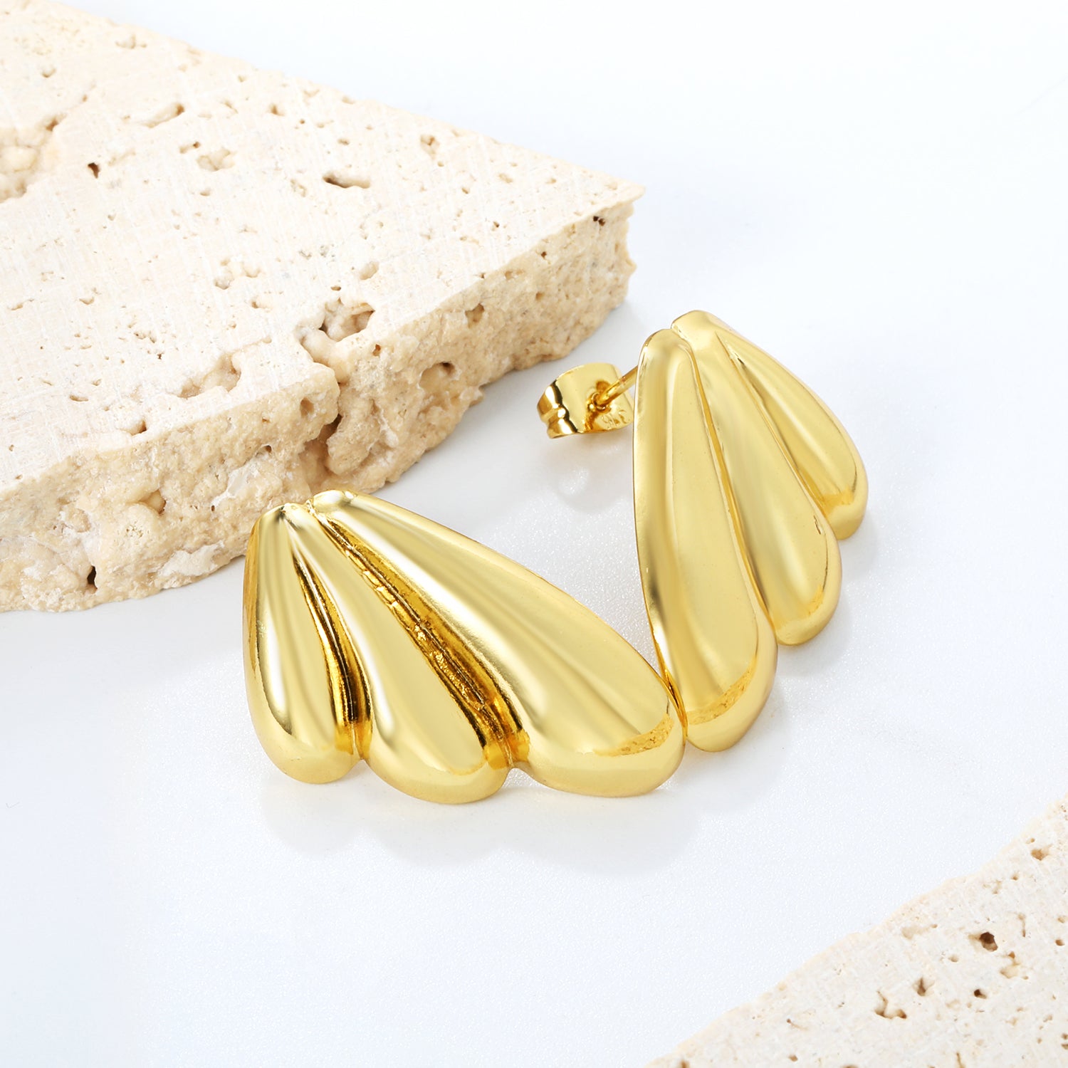 Abstract Gold Wing Stud Earrings