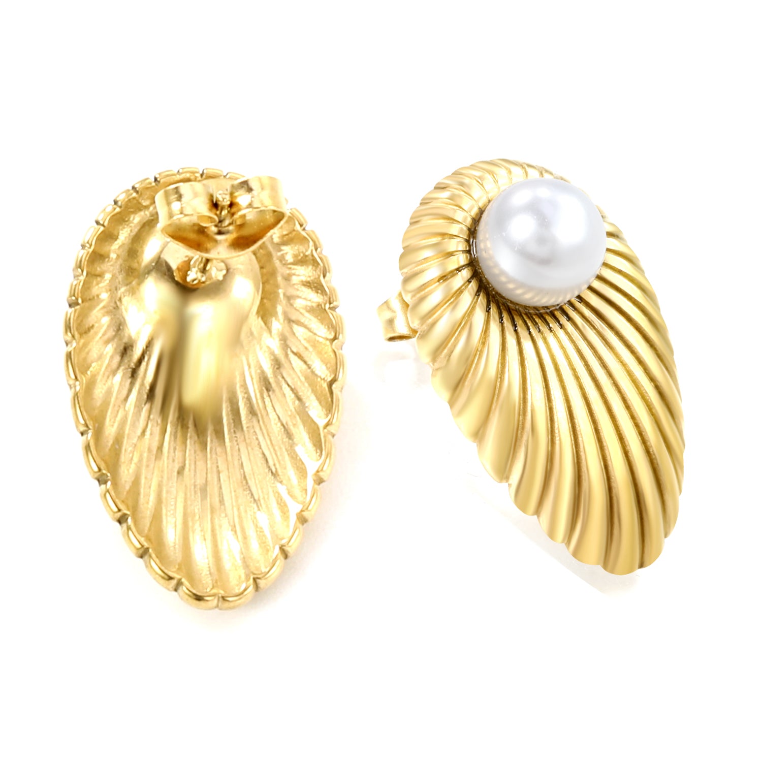 Gold Leaf & Pearl Statement Stud Earrings