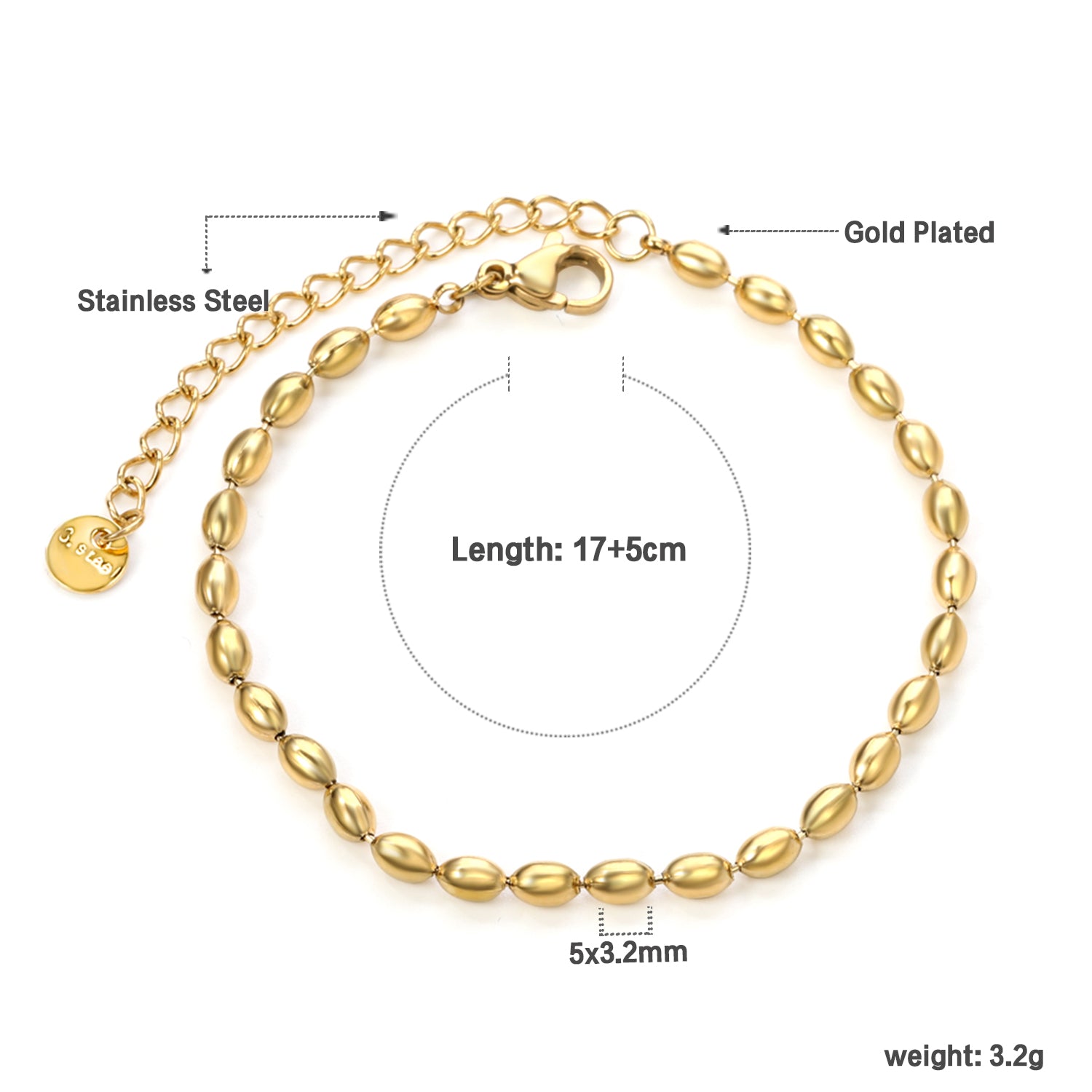 Minimalist Gold Oval Bead Bracelet