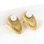 Gold Leaf & Pearl Statement Stud Earrings