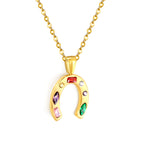 Colorful Gemstone Horseshoe Good Luck Necklace