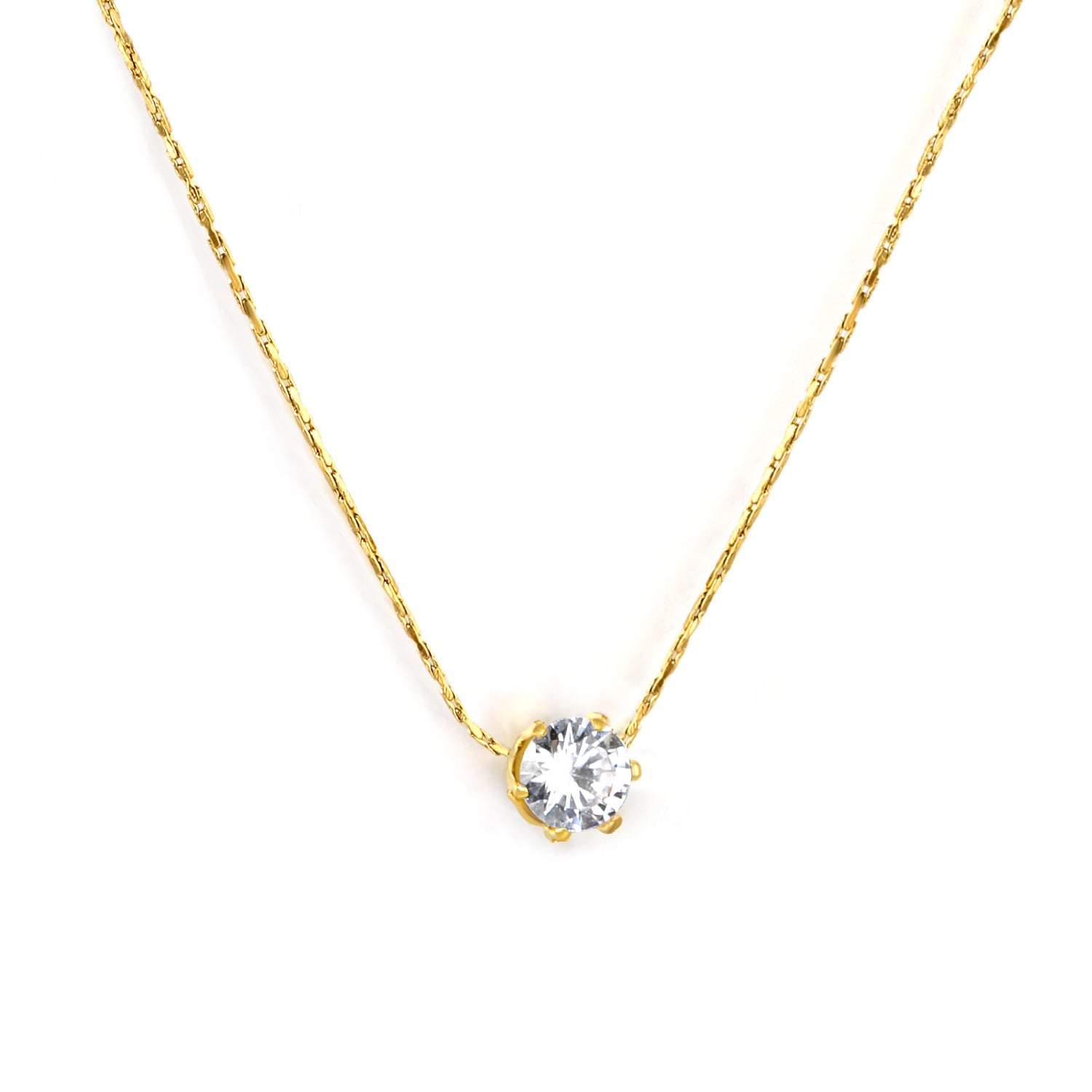 Solitaire Crystal Pendant Necklace - 18k Gold Plated Stainless Steel
