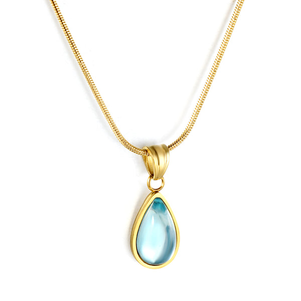 Blue Teardrop Gemstone Pendant Necklace