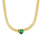 Chunky Gold Chain Necklace with Green Heart