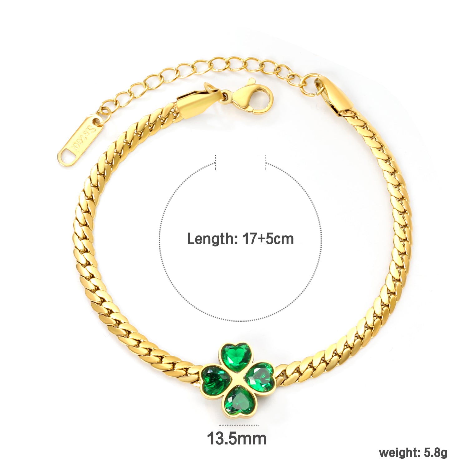Green Clover Snake Chain Bracelet