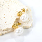 Modern Gold & Pearl Drop Stud Earrings