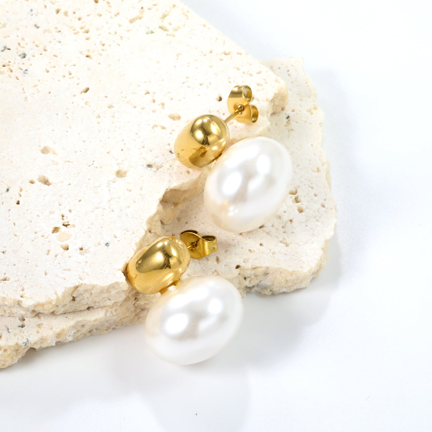 Modern Gold & Pearl Drop Stud Earrings