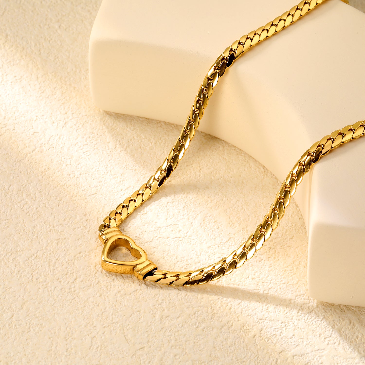 Chunky Gold Chain Necklace with Open Heart