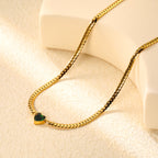 Chunky Gold Chain Necklace with Green Heart