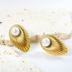 Gold Leaf & Pearl Statement Stud Earrings