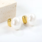 Modern Gold & Pearl Drop Stud Earrings