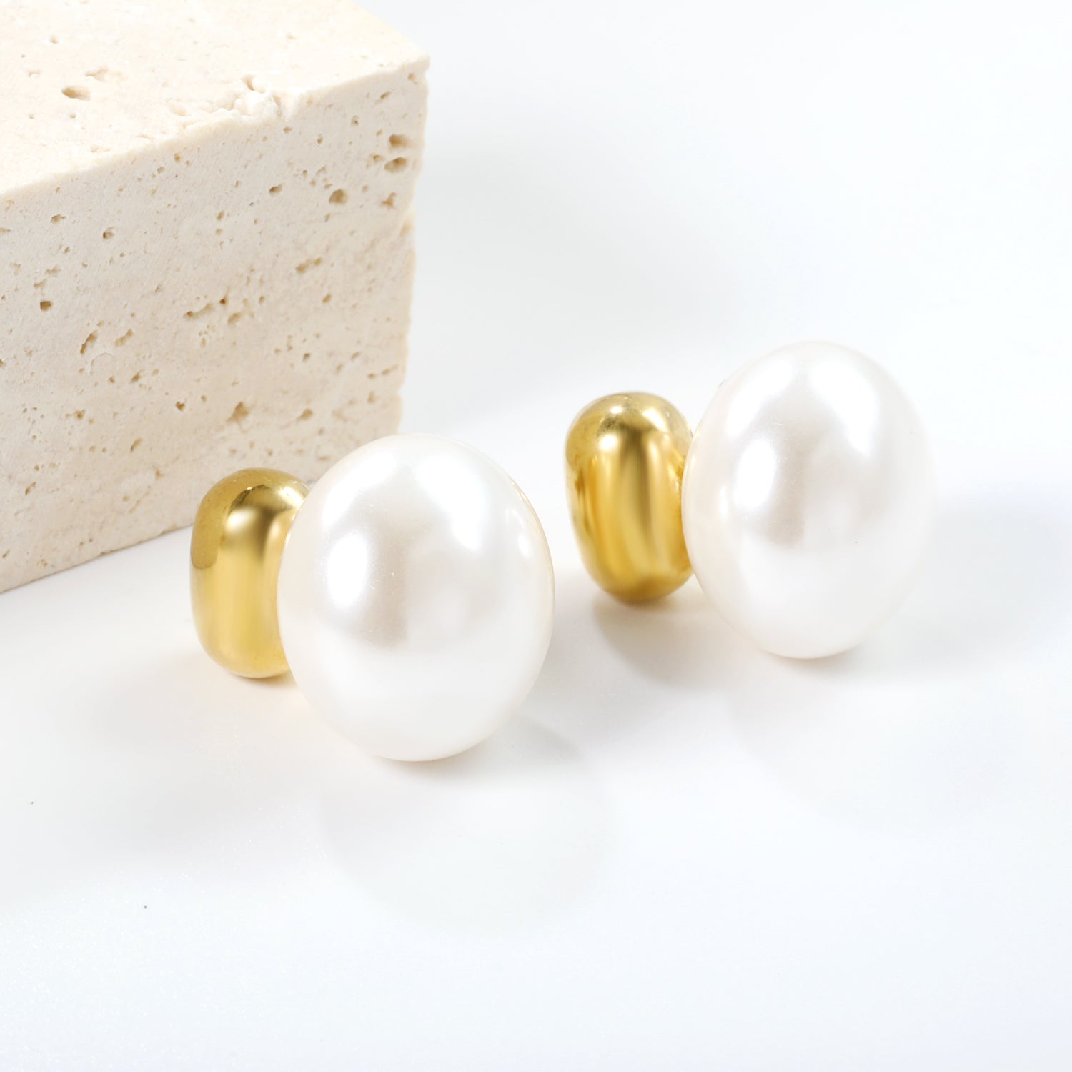 Modern Gold & Pearl Drop Stud Earrings