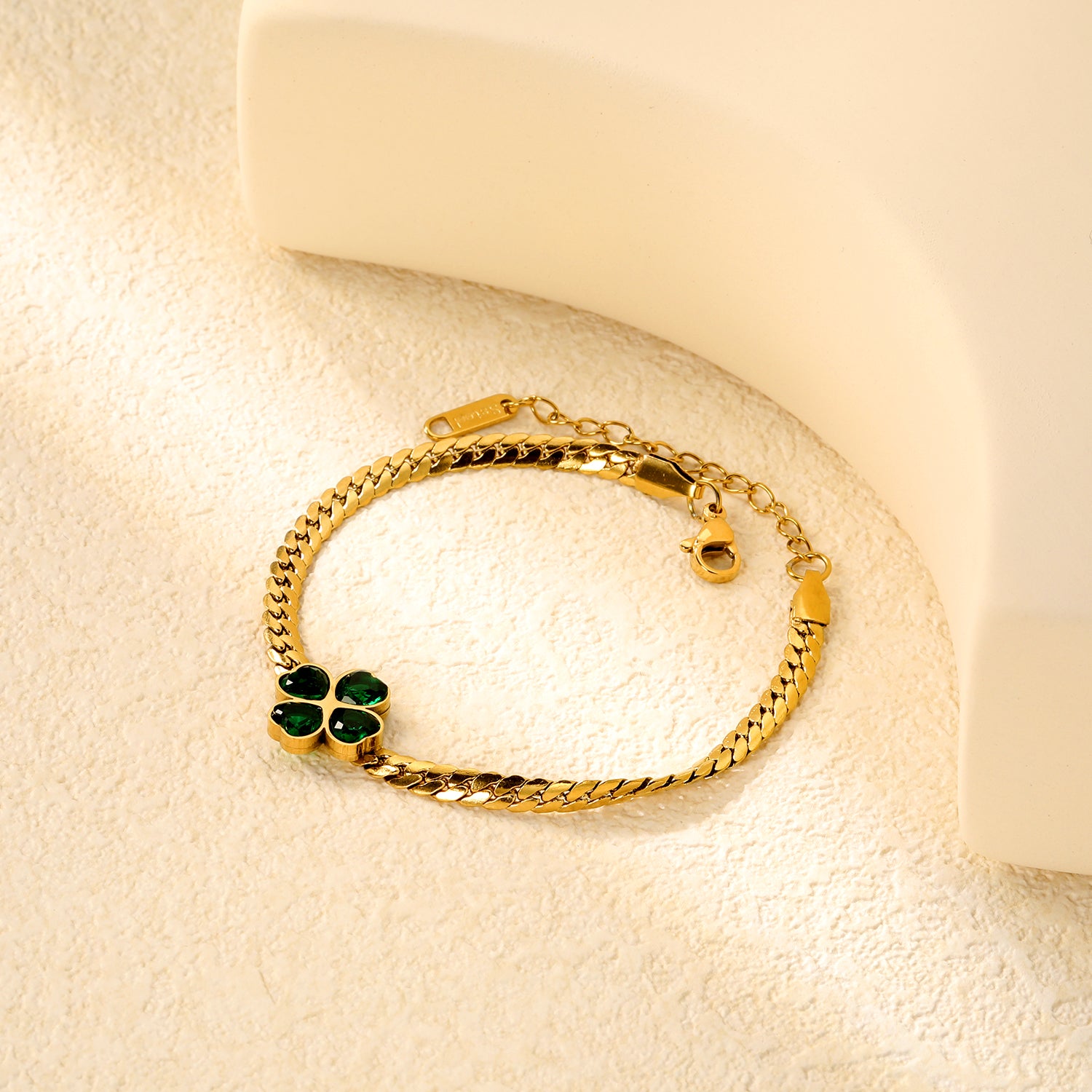 Green Clover Snake Chain Bracelet