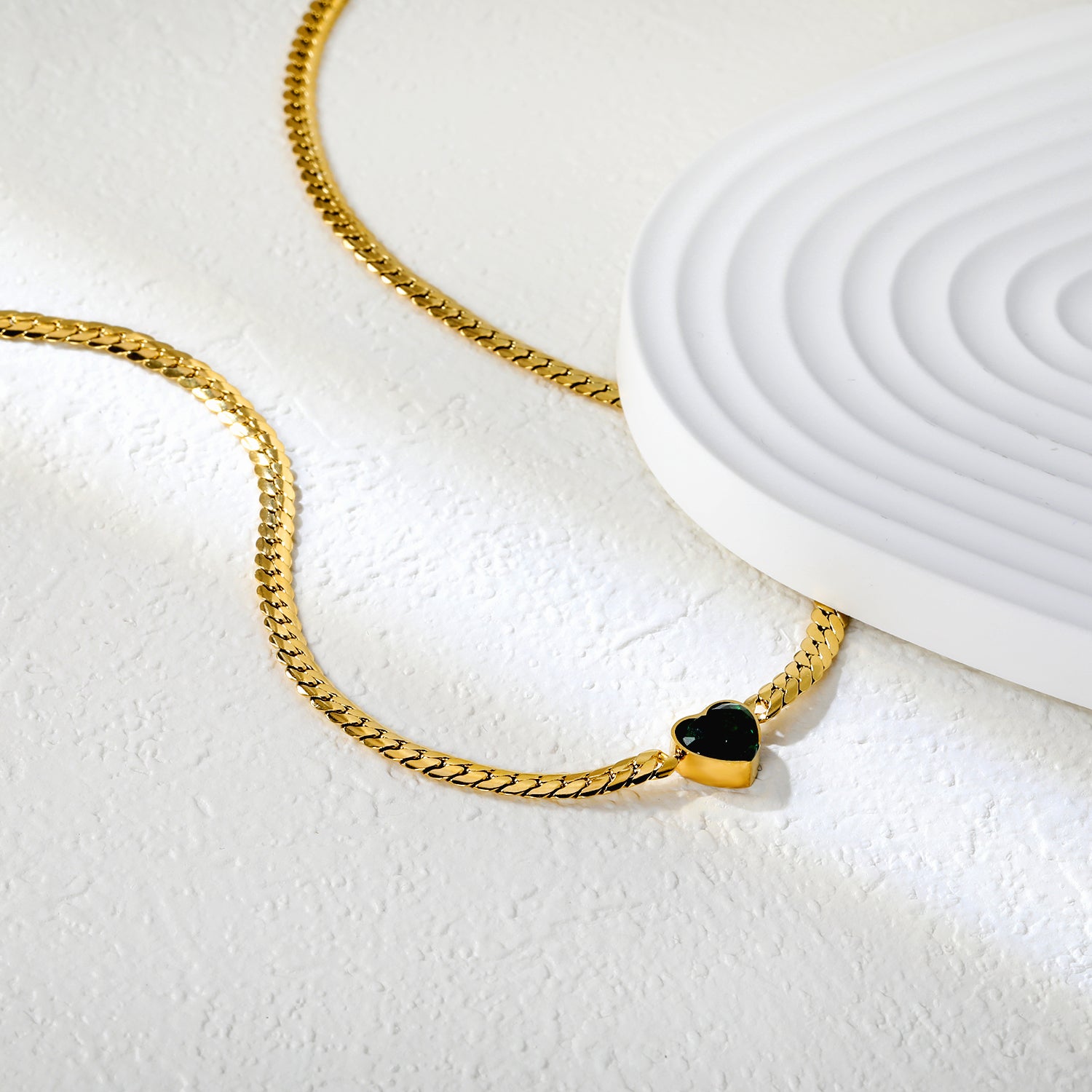 Chunky Gold Chain Necklace with Green Heart