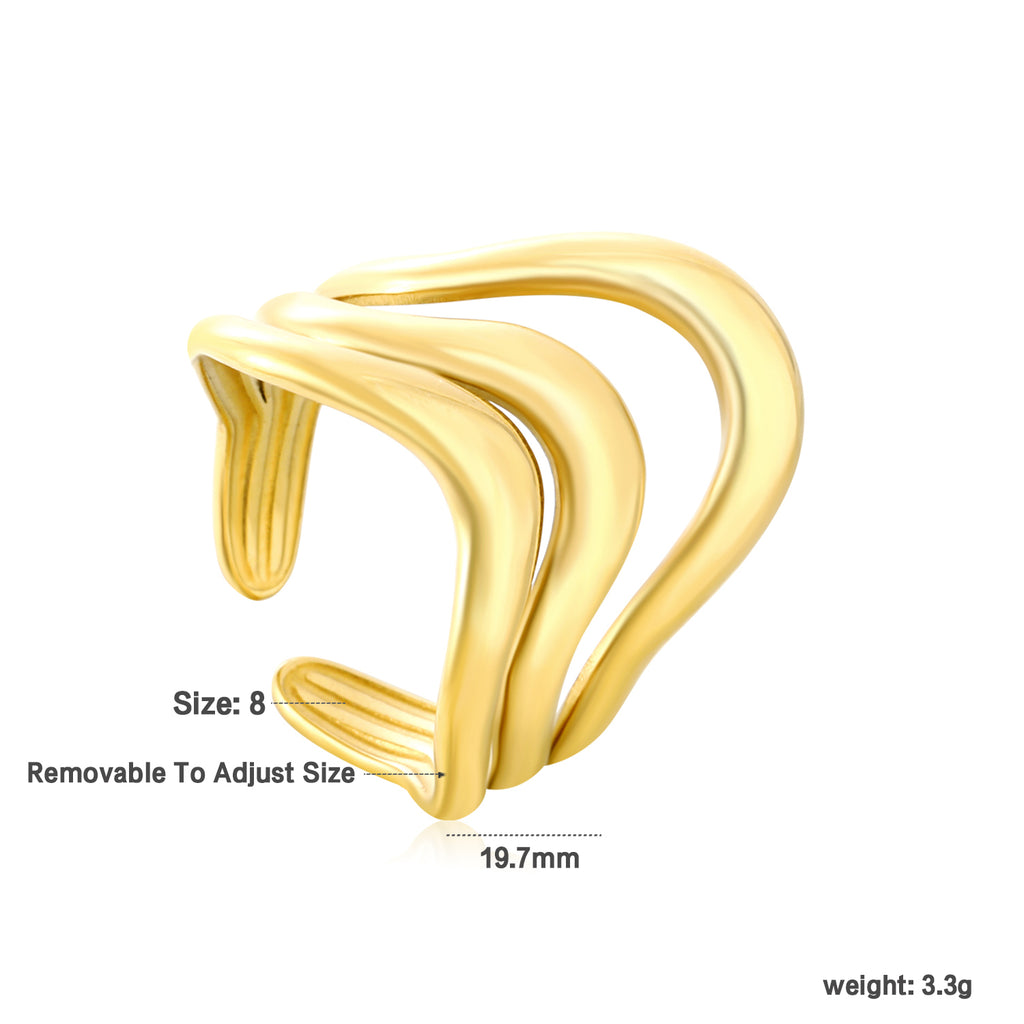 Wavy Triple Band Adjustable Ring - 18k Gold Plated